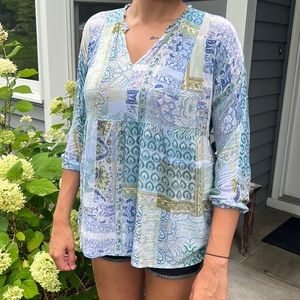 K.Jill gauzy patchwork tunic blouse